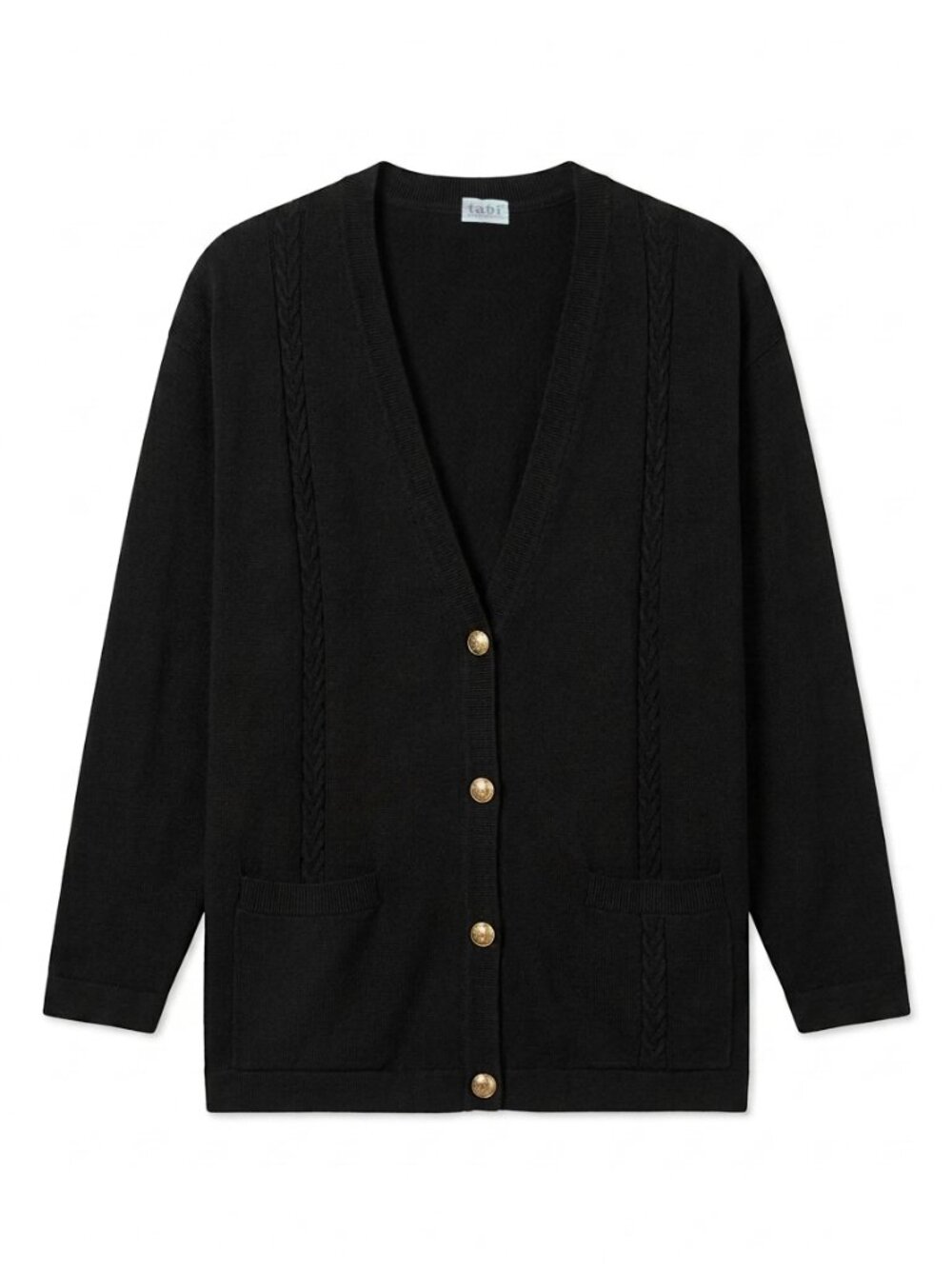 TABI International - Vintage Black 100% Merino Wool Button-Up Cardigan – Large
